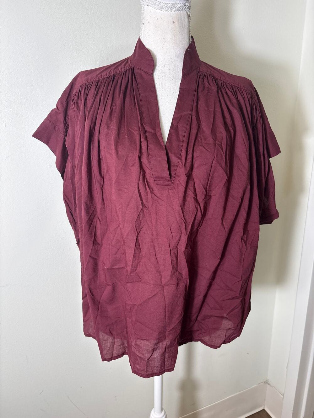 Vanessa Bruno Burgandy Cotton V Neck Top Sz XS/S